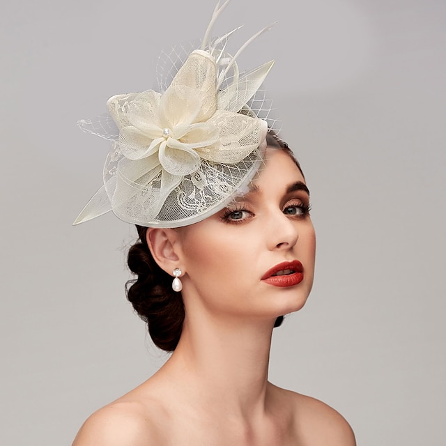  Feathers / Net Fascinators / Hats / Headpiece with Feather / Cap / Flower 1 PC Wedding / Horse Race / Ladies Day Headpiece