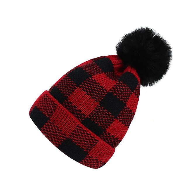  Hat Beanie / Slouchy Women's Red Party Outdoor Dailywear Knitted Plaid Portable Windproof Comfort / Basic / Fall / Winter