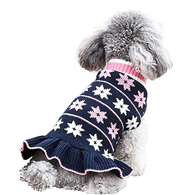  מעיל לכלב, סוודרים לכלבים שמלה סוודרים עם צווארון גולף לכלבים עם חור ברצועה סוודר סרוג חם לחורף xs s m l