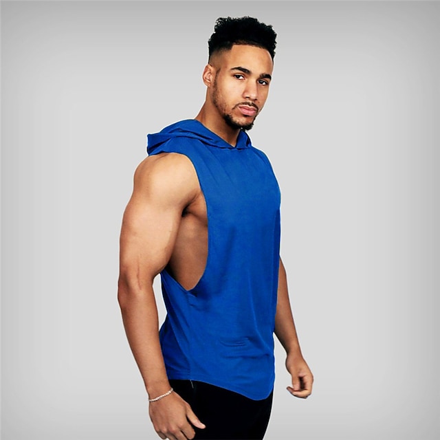  Hombre Camiseta sin mangas Running Top de ejercicio Cortado Sin Mangas Chalecos Casual Ropa Deportiva Verano Con Capucha Transpirable Secado rápido Suave Aptitud física Entrenamiento de gimnasio