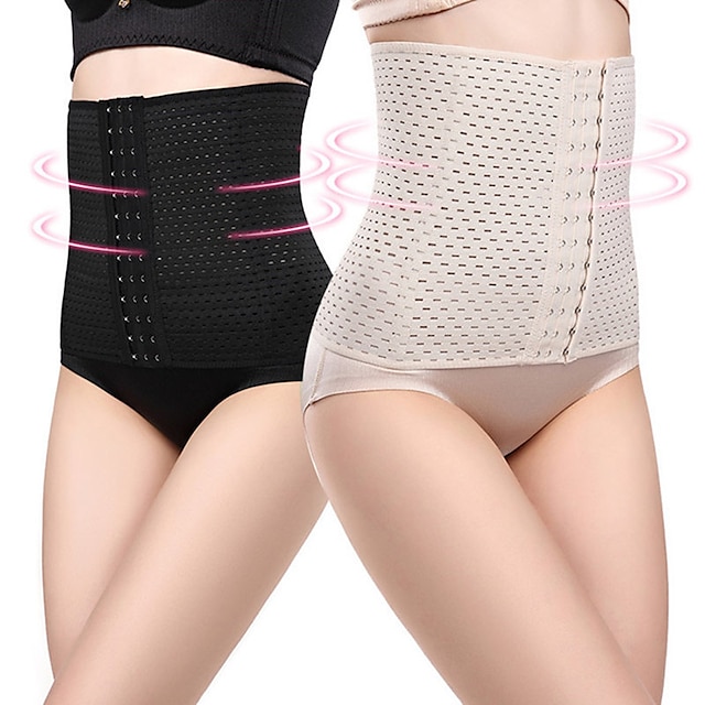  Corset Women's Waist Trainer Shapewears Office Running Gym Yoga Plus Size Creamy-white Black Brown Sport Breathable Hook & Eye Tummy Control Push Up Front Close Solid Color Summer Spring Fall