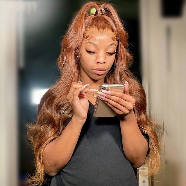 

150% 180% 13x4 Lace Wig HD Lace Orange Brown 13X4 Lace Frontal Wig Body Wave Human Hair Wig Peruvian Remy Hair Pre Plucked Wig For Black Women