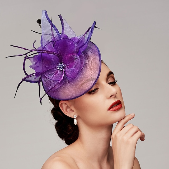  Fjær Nett Fascinatorer Kentucky Hatter Hodepryd med Fjærhatt Blomster 1 PC Bryllup Hesteløp Damers Dag Melbourne Cup Hodepryd å imponere Race Day Dress