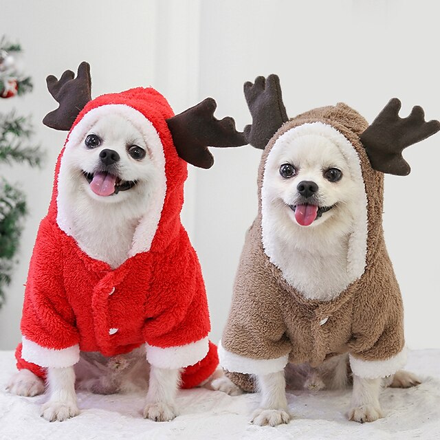 Elk Dog Sweater Puppy Coat with Hat Outfits Cute Warm Coat Dog Presents Christmas Halloween Docor Dog Clothing Type A, XS Cute Christmas Santa Claus Pet Clothes Costume Winter Clothes