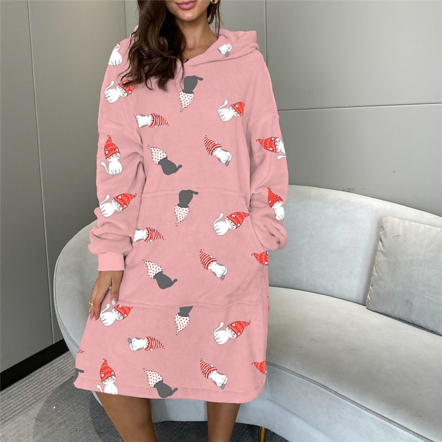 Womens Clothing Womens Sleep & Lounge | Womens Pajamas Hoddie Blanket 1 pc Cartoon Simple Fashion Soft Home Christmas Daily Poly