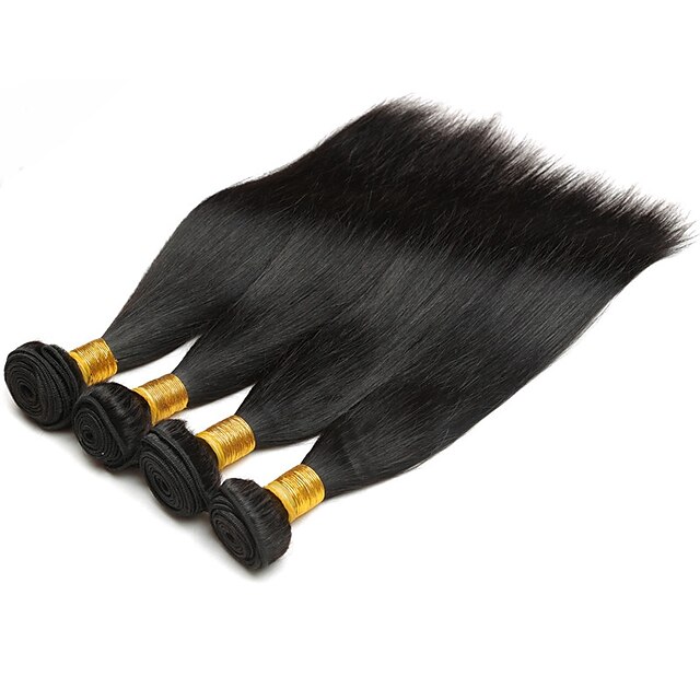 

Ishow Women's 4 Bundles Human Hair Weaves 8A Plain Pure Fake Hair Curtain Straight Hair 4 Pieces Combination 100% Human Woven Peruvian Hair