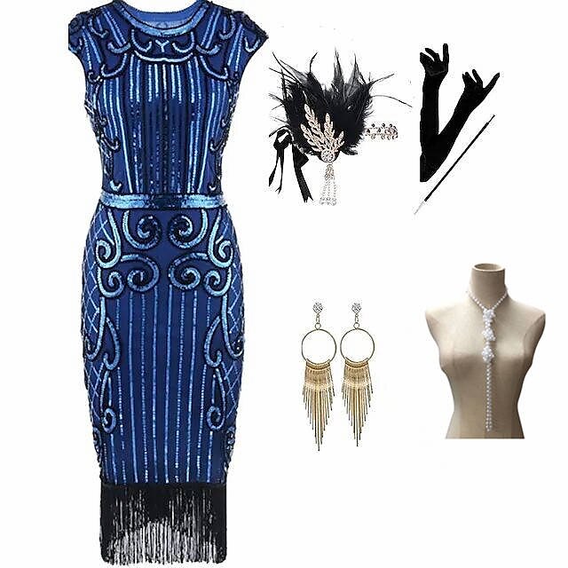  The Great Gatsby Roaring 20s 1920s Cocktail Dress Vintage Dress Flapper Dress Outfits Masquerade Prom Dress Halloween Costumes Prom Dresses Women's Tassel Fringe Costume Vintage Cosplay Party Prom