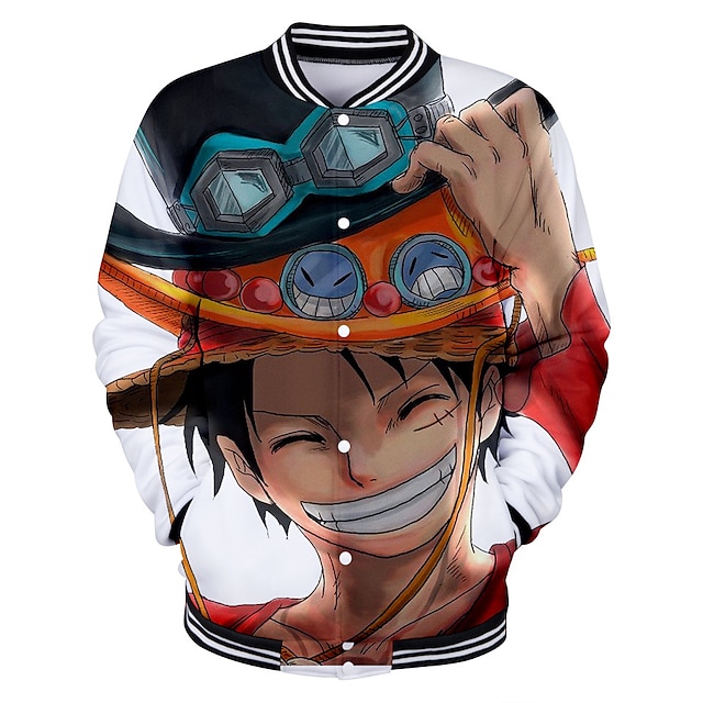 Toys & Hobbies Cosplay & Costumes | Inspired by One Piece Monkey D. Luffy Outerwear Varsity Jacket Polyster Anime 3D Harajuku Gr