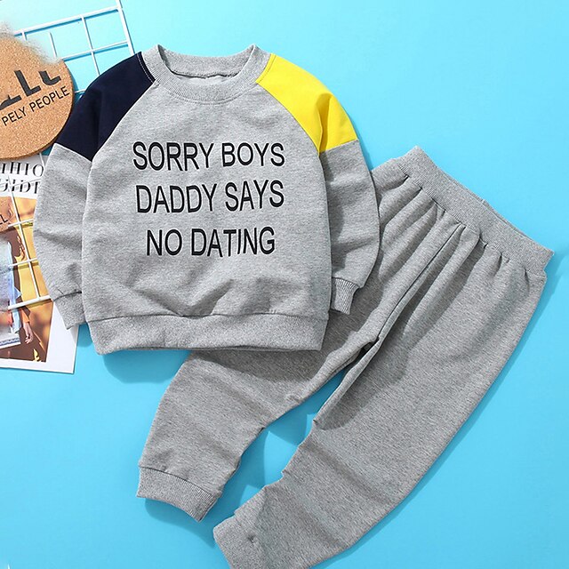 Baby & Kids Boys Clothing | Toddler Boys Hoodie & Pants Tracksuits Clothing Set 2 Pieces Long Sleeve Gray Color Block Letter Pat