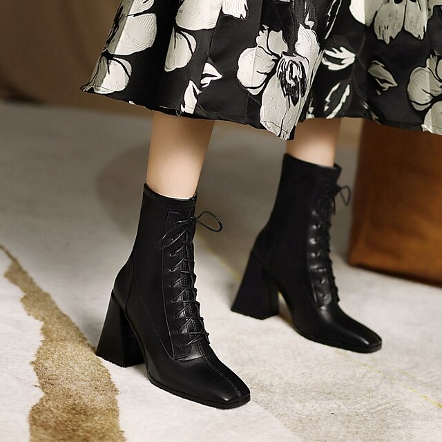 Mujer Botas Botas a media pierna Botines Botines Con Cordón Tacón Cuadrado  Dedo cuadrada Diario PU Cordones Color sólido Negro Marrón / Mitad de  Gemelo 8881611 2022 – €74.99