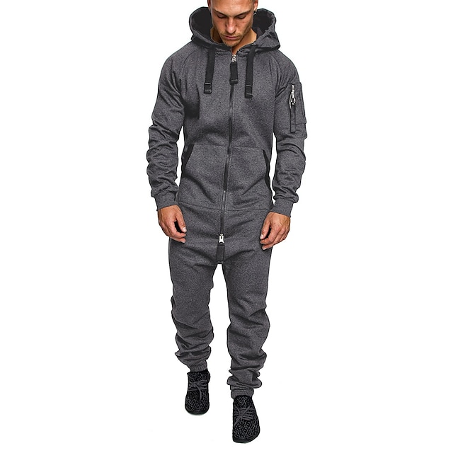 Sports & Outdoors Running, Jogging & Walking | Mens Full Zip One-piece Jumpsuit Tracksuit Sweatsuit Street Casual Winter Long Sl