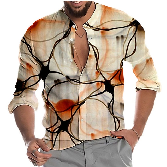  Voor heren Overhemd 3D-afdrukken Cel Kraag Straat Casual 3D-afdrukken Button-omlaag Lange mouw Tops Modieus Klassiek Ademend Comfortabel Geel / Sport