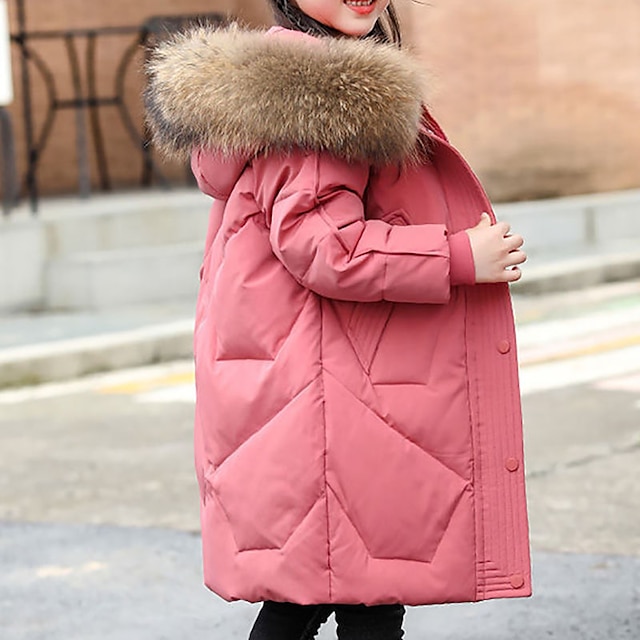 Baby & Kids Girls Clothing | Kids Girls Down Coat Long Sleeve Black Pink Red Plain Pocket Fall Winter Active Street 5-13 Years /