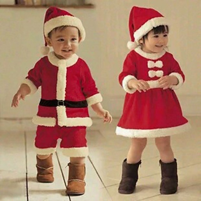  Santa Suit Santa Claus Mrs.Claus Cosplay Costume Outfits Christmas Dress Santa Clothes Boys Girls' Special Christmas Christmas Carnival Masquerade Kid's Christmas Velvet Dress Hat