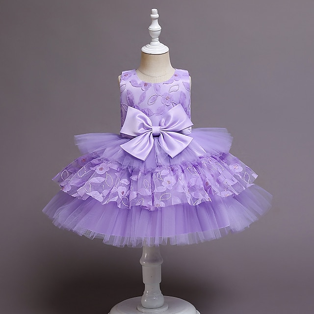 

Toddler Little Girls' Dress Flower Tulle Dress Party Birthday Embroidered Mesh Bow Blue White Purple Midi Sleeveless Princess Cute Dresses Children's Day Spring Summer Slim 1-3 Years