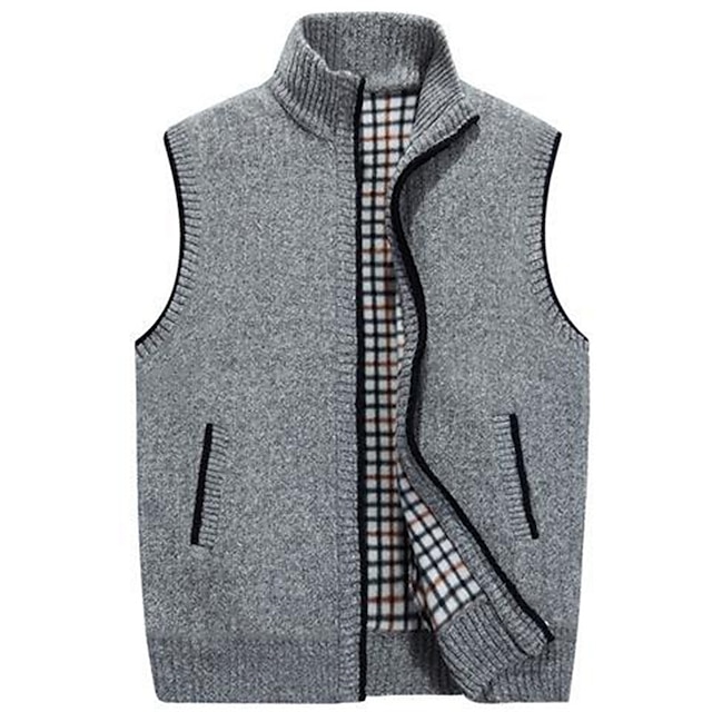  Men's Vest Daily Wear Going out Festival Business Basic Fall & Winter Pocket Polyester Warm Breathable Soft Comfortable Solid Colored Zipper Standing Collar Regular Fit Azure Burgundy Light Grey Dark
