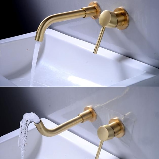  robinet de baie montat pe perete, alamă galvanizată cu un singur mâner, robinet rotativ pentru chiuveta de baie cu o gaură cu comutator cald și rece