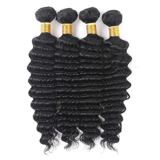 

Ishow Women's 4 Bundles Human Hair Weaves 8A Plain Pure Fake Hair Curtain Deep Wave 4 Pieces Combination 100% Human Woven Peruvian Hair