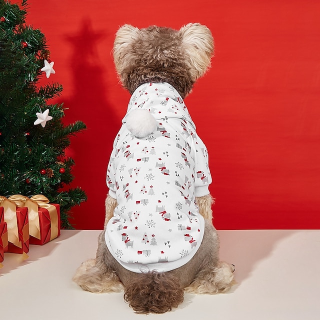  Honden Katten Hoodies Overhemden met een kap Hondenkleding Rendier Eland Normale Casual / sportief Kerstmis Casual / Dagelijks Winter Hondenkleding Puppykleding Hondenoutfits Warm Wit Kostuum voor