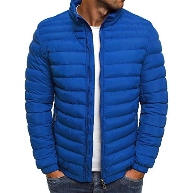 Men' Windbreaker Jacket Stand-up Collar Hood Quilted Jacket Outdoor ...