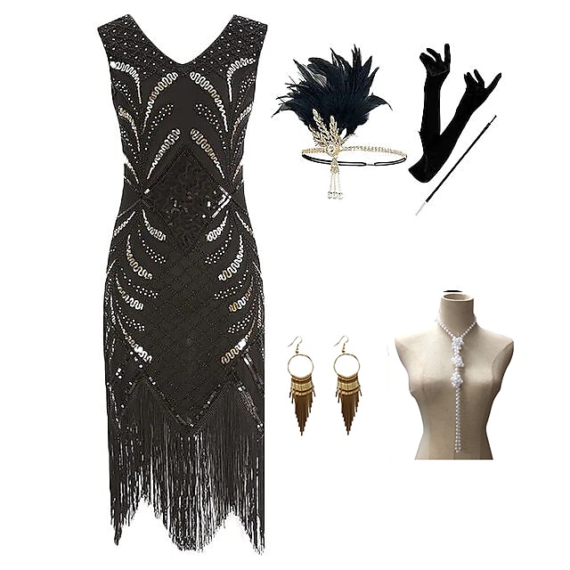  Roaring 20s 1920s Cocktail Dress Vintage Dress Flapper Dress Dress Outfits Masquerade Prom Dress The Great Gatsby Plus Size Women's Tassel Fringe Carnival Party Prom Adults' Dress