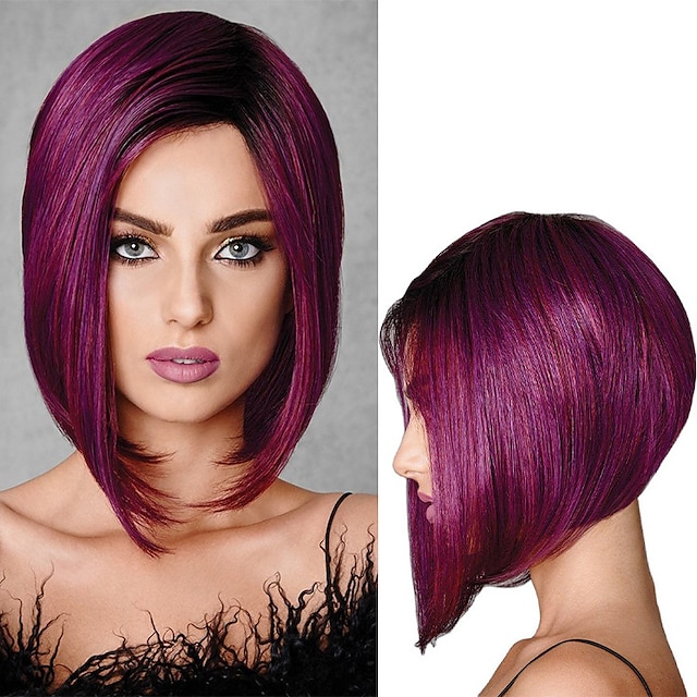 purple middle part bob