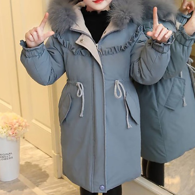 Baby & Kids Girls Clothing | Kids Girls Down Coat Long Sleeve Blue Gray Plain Pocket Fall Winter Active Street 3-12 Years / Basi