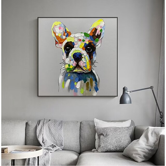  Peinture à l'huile à la main peint à la main art mural abstrait animal mignon chien décoration de la maison décor tendu cadre prêt à accrocher