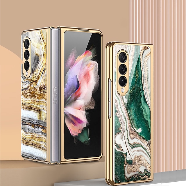  telefon Etui Til Samsung Galaxy Z Fold 5 Z Fold 3 Heldekkende etui Belegg Støvtett Marmor Herdet glass