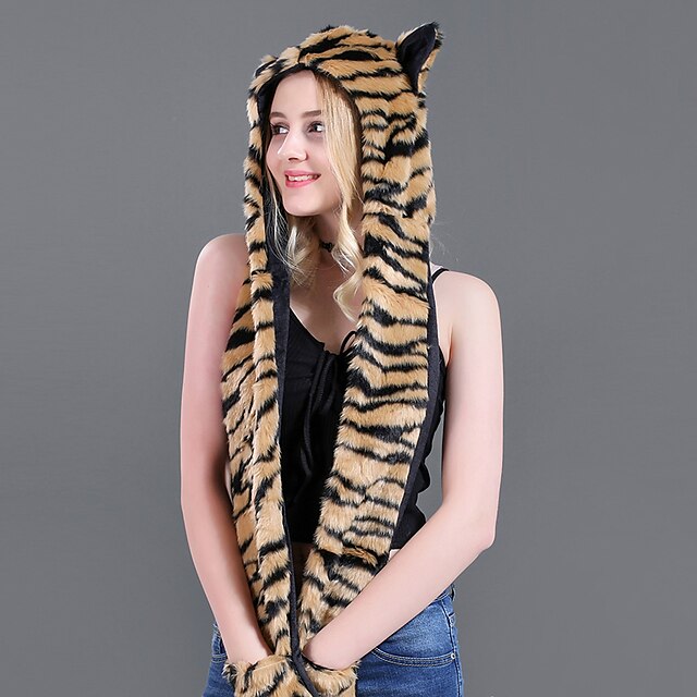 Toys & Hobbies Cosplay & Costumes | Adults Hat Tiger Onesie Pajamas Polar Fleece Gray / Khaki / Brown Cosplay For Men and Women 