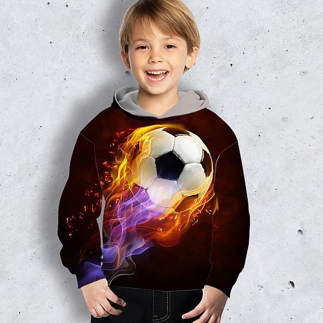 Baby & Kids Boys Clothing | Kids Boys Hoodie Long Sleeve Orange 3D Print Football Daily Indoor Outdoor Active Fashion Daily Spor