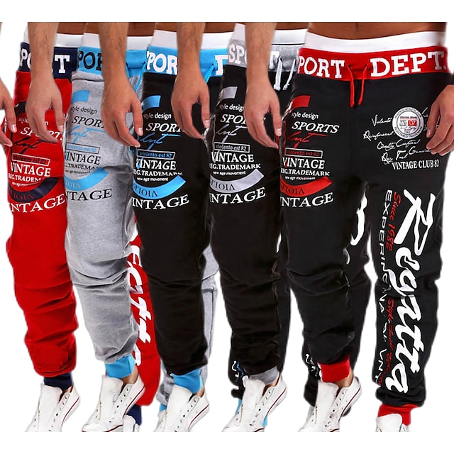  Men's Joggers Sweatpants Drawstring Harem Bottoms Street Casual Spandex Breathable Soft Fitness Gym Workout Running Sportswear Activewear Graffiti Gray Red Black White / Micro-elastic / Athleisure