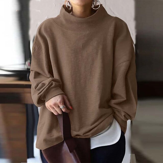 

Women's Plus Size Tops Hoodie Solid Color Classic Style Long Sleeve High Neck Basic Casual Street Causal Cotton Blend Fall Winter Blue Black / Loose