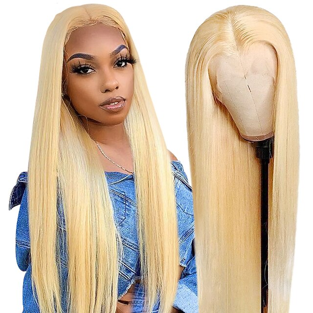 

150% 44 Lace 613 Blonde Lace Front Wig Human Hair Bone Straight Lace Front Wig Transparent Lace Wigs Glueless Remy Blonde Wig
