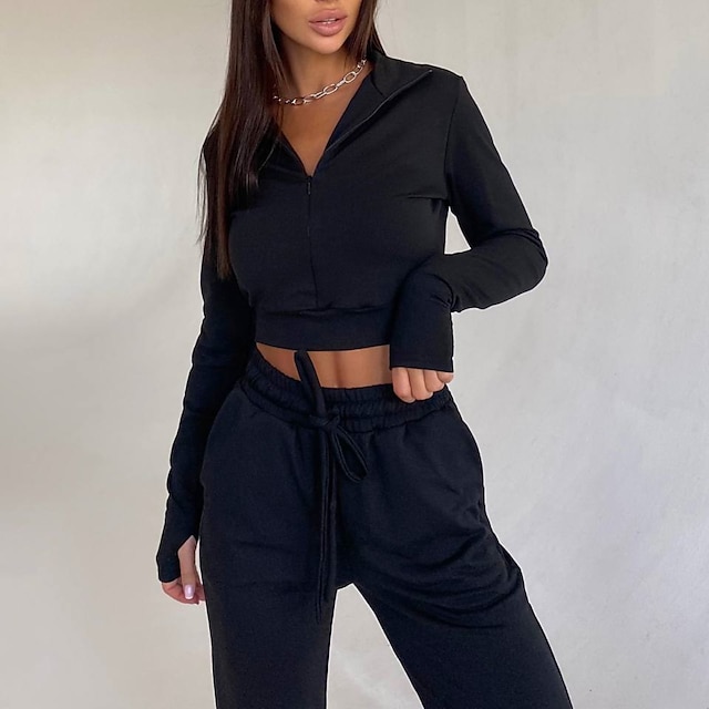 Sports & Outdoors Running, Jogging & Walking | Womens 2 Piece Cropped Tracksuit Sweatsuit Jogging Suit Casual Athleisure 2pcs Wi