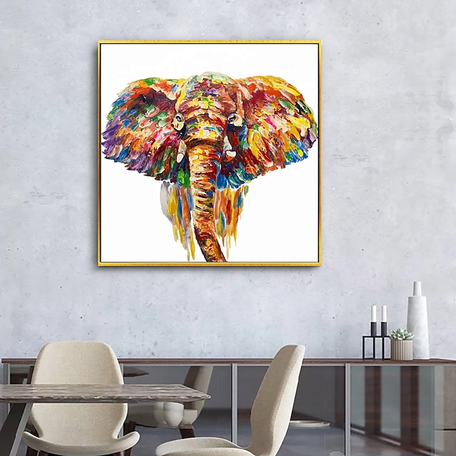 Home & Garden Wall Art | Oil Painting Handmade Hand Painted Wall Art Nordic Abstract Animals Multicolour Elephant Home Decoratio