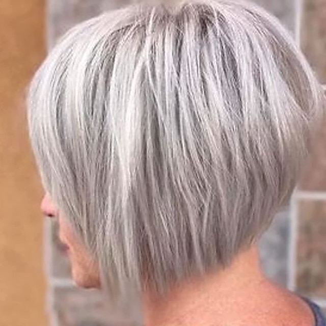 Short Grey Pixie Bob Wigs for White Women Sliver Gray Synthetic Straight  Hair Repalcement Wig 8898880 2023 – $