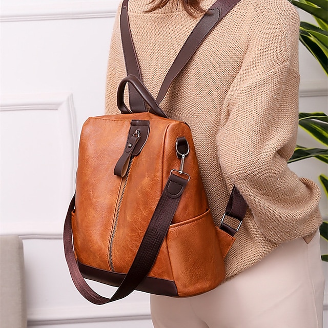 Women's Commuter Backpack PU Leather Outdoor Daily Zipper Waterproof