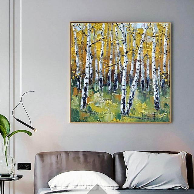 Home & Garden Wall Art | Oil Painting Handmade Hand Painted Wall Art Abstract Plant Floral Golden Birch ForestHome Decoration De