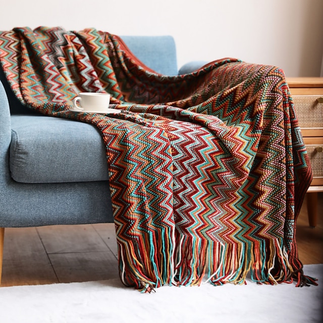  azteca boho sofá manta manta cubierta toalla funda sofá seccional sillón loveseat 4 o 3 plazas l forma borla boho bohemio abstracto suave duradero