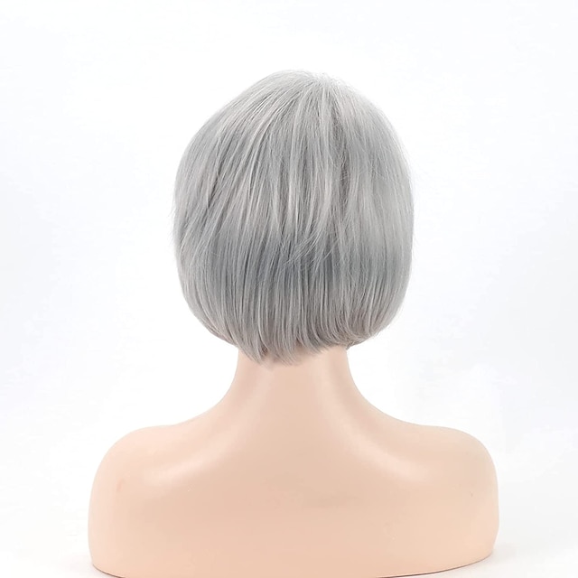 Beauty & Hair Wigs & Hair Pieces | Short Grey Pixie Bob Wigs for White Women Sliver Gray Synthetic Straight Hair Repalcement Wig