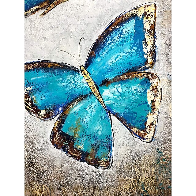 Home & Garden Wall Art | Hand Painted Beautiful Butterfly Oil Painting on Canvas Modern Abstract Teal Blue Gold Art Artwork for 