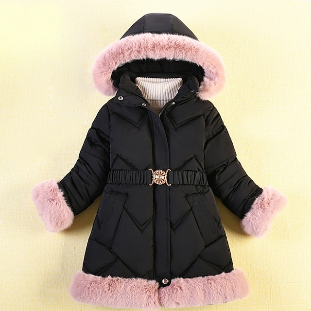 Baby & Kids Girls Clothing | Kids Girls Coat Long Sleeve Black Pink Red Plain Zipper Winter Adorable Daily 3-10 Years / Cute - R