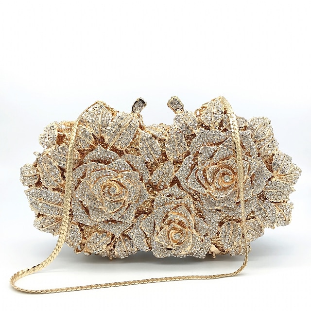  Women's Evening Bag Clutch Clutch Bags Alloy Party Party / Evening Bridal Shower Crystals Chain Rhinestone Flower Silver Gold