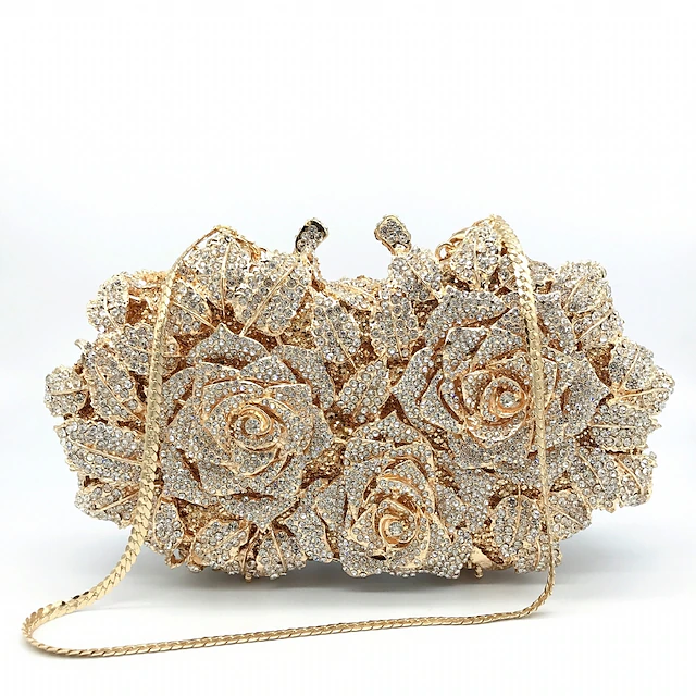 Women's Evening Bag Clutch Clutch Bags Alloy Party Party / Evening Bridal Shower Crystals Chain Rhinestone Flower Silver Gold 14