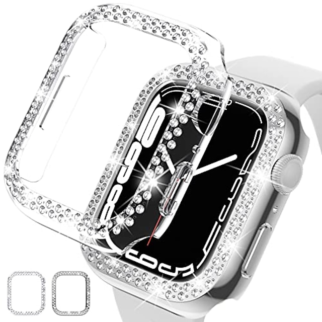  2 упаковки для чехлов-бамперов для Apple Watch 41 мм серии 7, аксессуары без защитной пленки для экрана, защитный чехол iwatch для ПК, чехол с бриллиантами, кристаллическая рамка для женщин и девочек (только для 41 мм, прозрачное серебро)