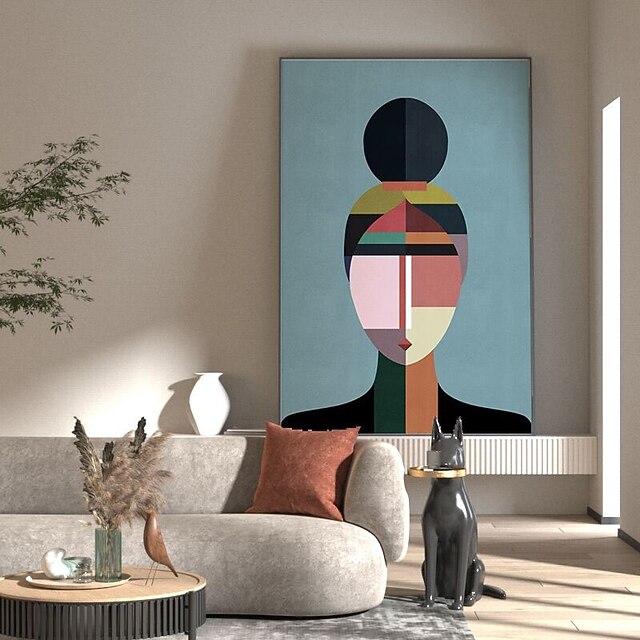 Oil Painting Handmade Hand Painted Wall Art Contemporary Abstract Figures Geometric Color Blocks Home Decoration Decor Stretched Frame Ready to Hang 7