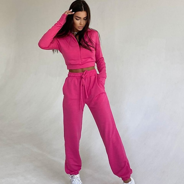 Sports & Outdoors Running, Jogging & Walking | Womens 2 Piece Cropped Tracksuit Sweatsuit Jogging Suit Casual Athleisure 2pcs Wi