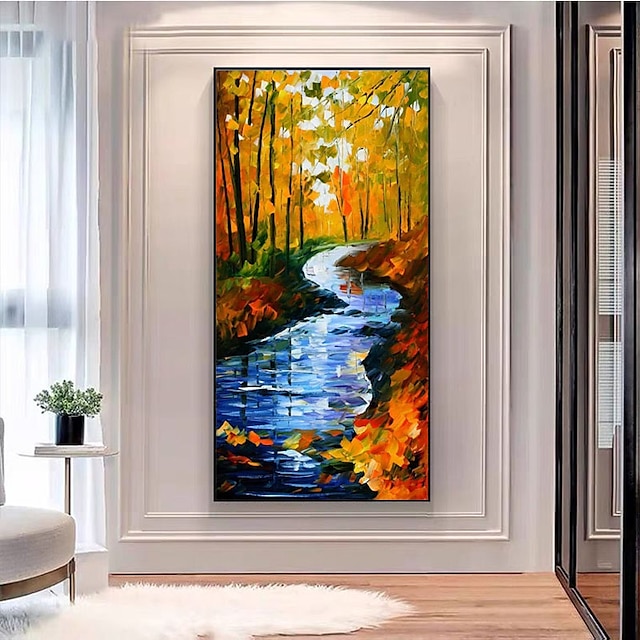 Home & Garden Wall Art | Oil Painting Handmade Hand Painted Wall Art Abstract Landscape Colorful Fall Leaf River Home Decoration