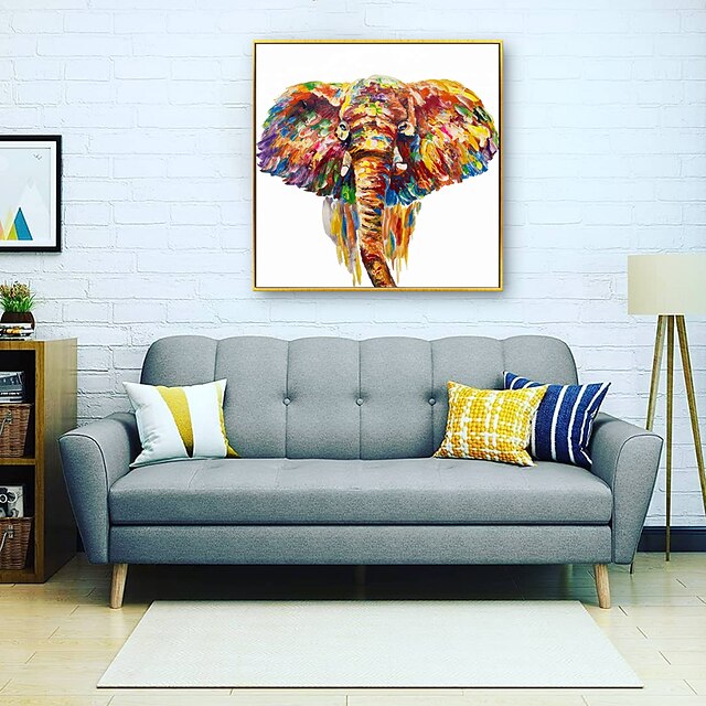 Home & Garden Wall Art | Oil Painting Handmade Hand Painted Wall Art Nordic Abstract Animals Multicolour Elephant Home Decoratio